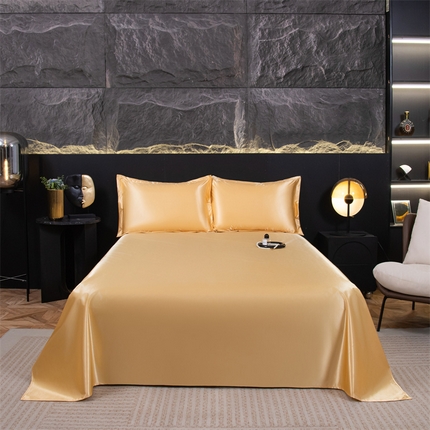 91家纺网 家纺一手货源 找家纺 圣比熊2025新款防水冰丝纯色床单凉爽柔顺宿舍双人床单 防水款-金驼色