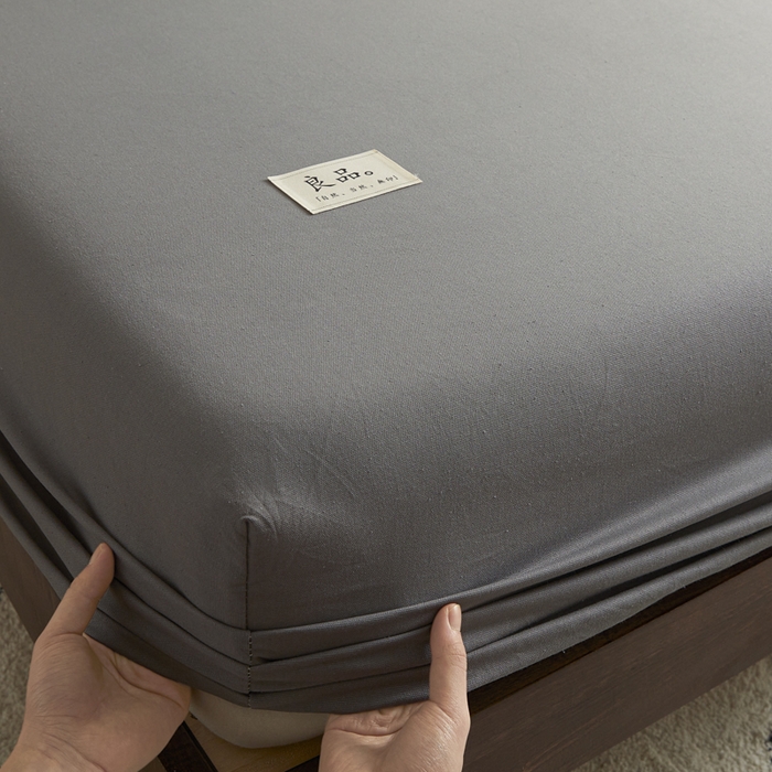 91家纺网 家纺一手货源 找家纺 鑫钰2025新款纯棉全棉老粗布床笠--LP纯色系列 深灰