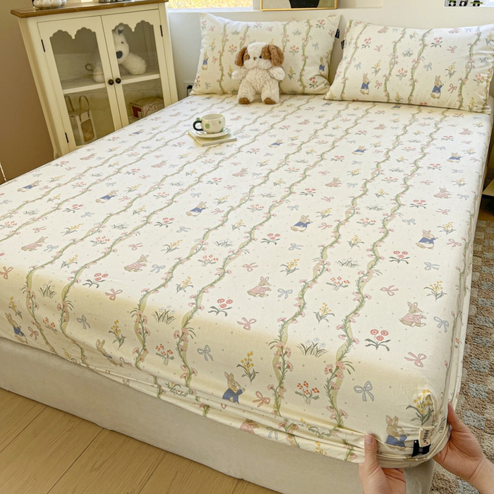 91家纺网 家纺一手货源 找家纺 鑫钰 2025新款纯棉老粗布单床笠-卡通系列 蔓藤免