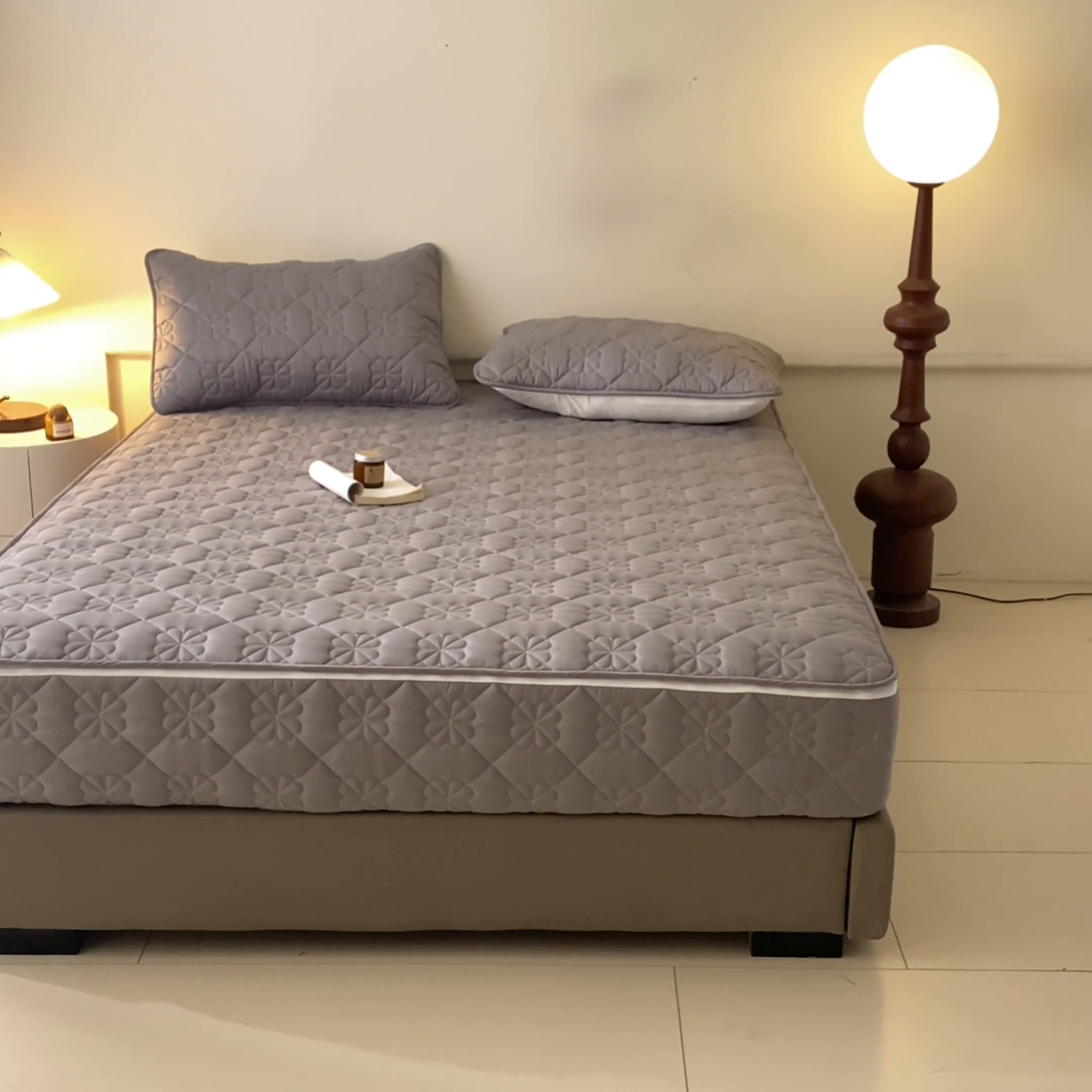 91家纺网 家纺一手货源 找家纺 鑫钰2025新款纯棉全棉六面全包床笠 桃花-全包床笠-灰色