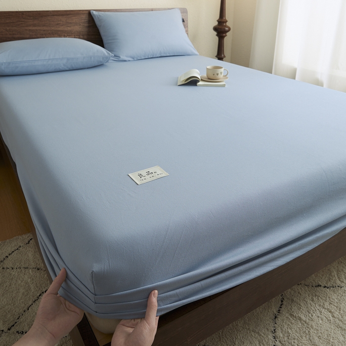 91家纺网 家纺一手货源 找家纺 鑫钰2025新款纯棉全棉老粗布床笠--LP纯色系列 浅蓝