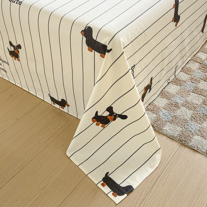 91家纺网 家纺一手货源 找家纺 鑫钰 2025新款纯棉老粗布单床单-卡通系列 腊肠狗