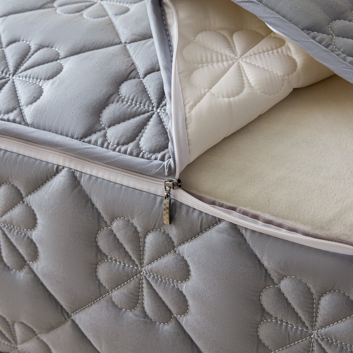 91家纺网 家纺一手货源 找家纺 鑫钰2025新款纯棉全棉六面全包床笠 桃花-全包床笠-灰色