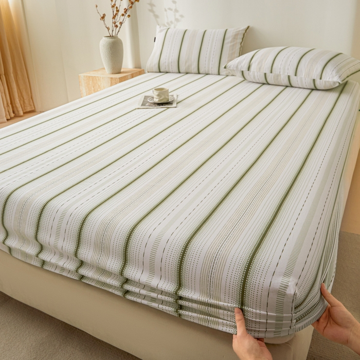 91家纺网 家纺一手货源 找家纺 鑫钰2025新款纯棉全棉老粗布床笠--北欧风 莫奈(绿）