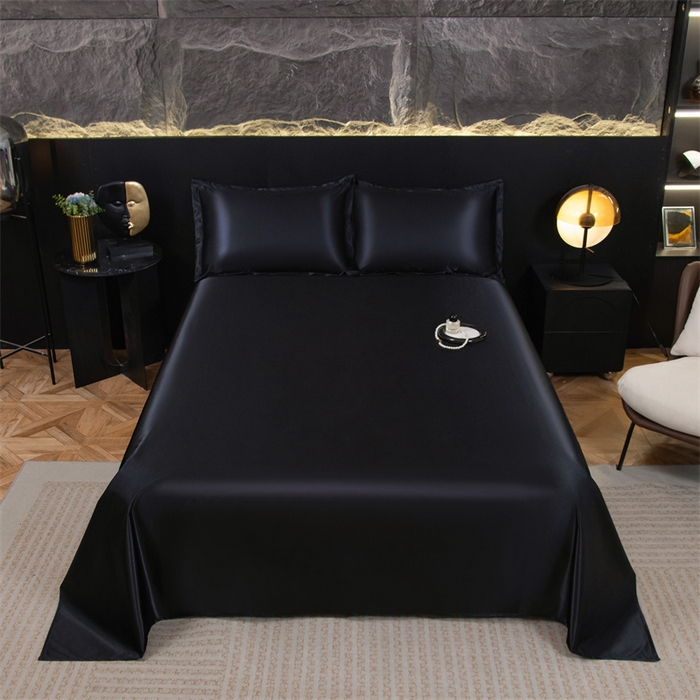91家纺网 家纺一手货源 找家纺 梦舒羽 2025新款防水冰丝纯色床单凉爽柔顺宿舍双人床单 防水冰丝床单-尊贵黑