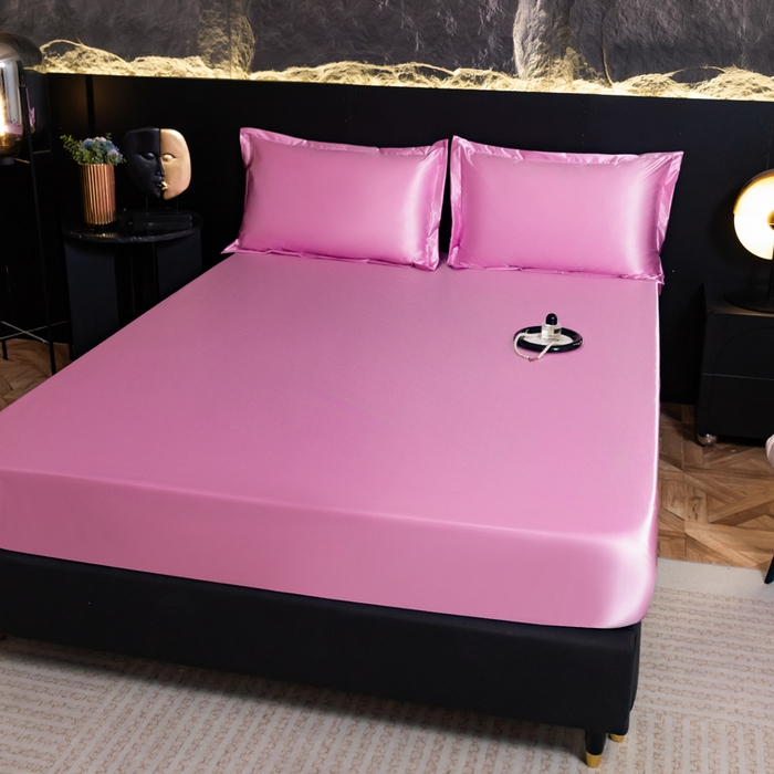 91家纺网 家纺一手货源 找家纺 梦舒羽2025新款防水冰丝纯色床笠凉爽柔顺床垫保护罩 防水冰丝床笠-粉色