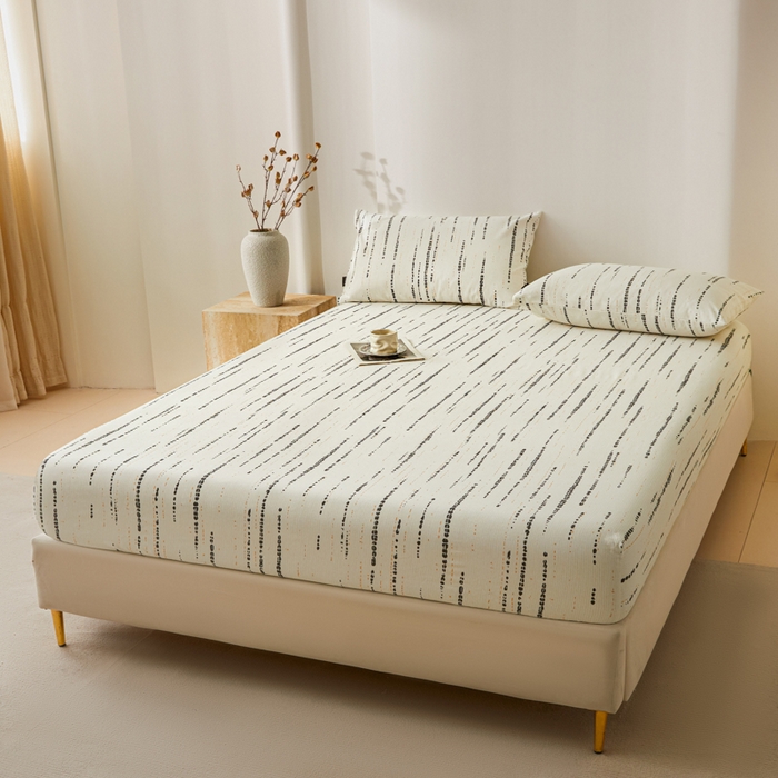 91家纺网 家纺一手货源 找家纺 鑫钰2025新款纯棉全棉老粗布床笠--北欧风 流星雨（灰）