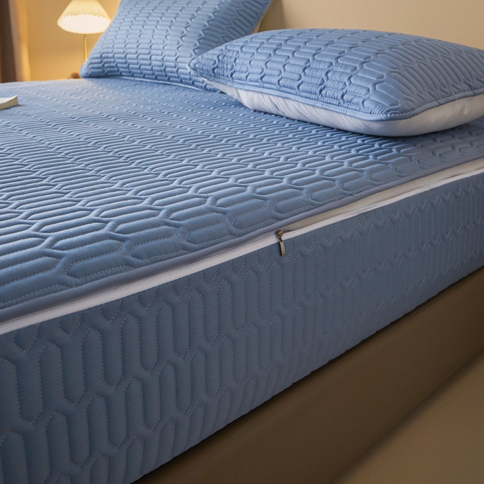 91家纺网 家纺一手货源 找家纺 鑫钰2025新款纯棉全棉六面全包床笠 经典款-全包床笠-湖蓝