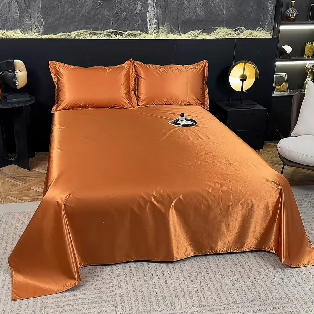 91家纺网 家纺一手货源 找家纺 梦舒羽 2025新款防水冰丝纯色床单凉爽柔顺宿舍双人床单 防水冰丝床单-金驼色
