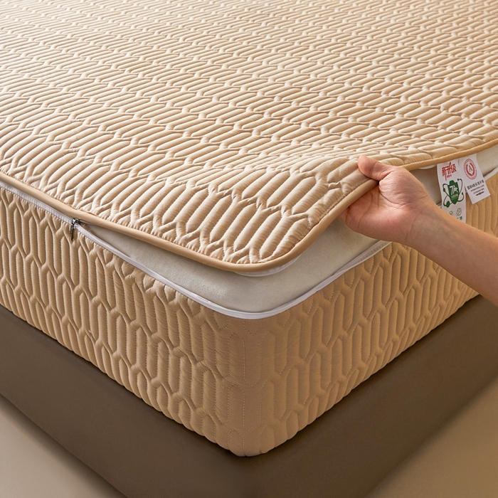 91家纺网 家纺一手货源 找家纺 鑫钰2025新款纯棉全棉六面全包床笠 经典款-全包床笠-卡其