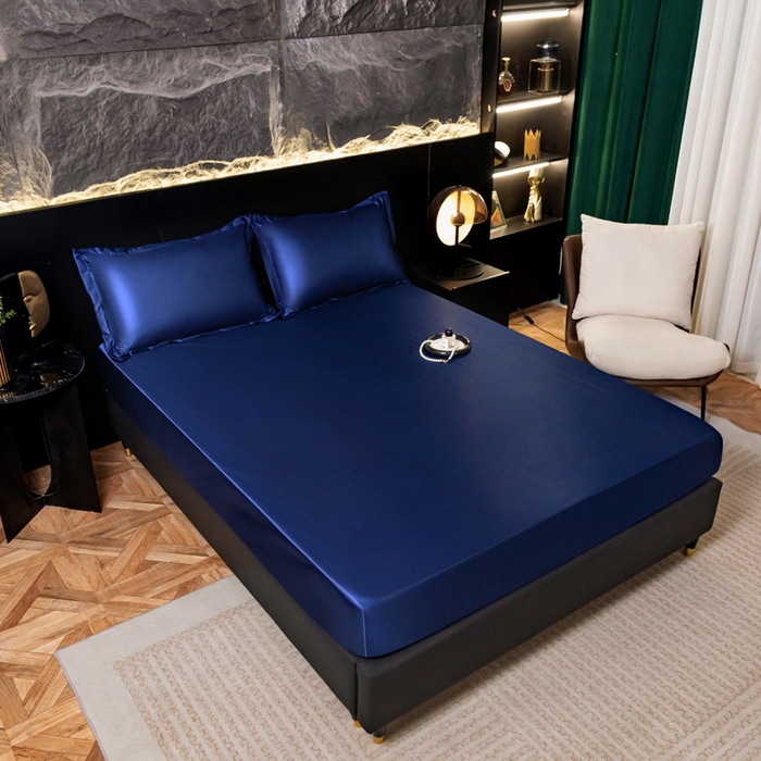 91家纺网 家纺一手货源 找家纺 梦舒羽2025新款防水冰丝纯色床笠凉爽柔顺床垫保护罩 防水冰丝床笠-深海蓝