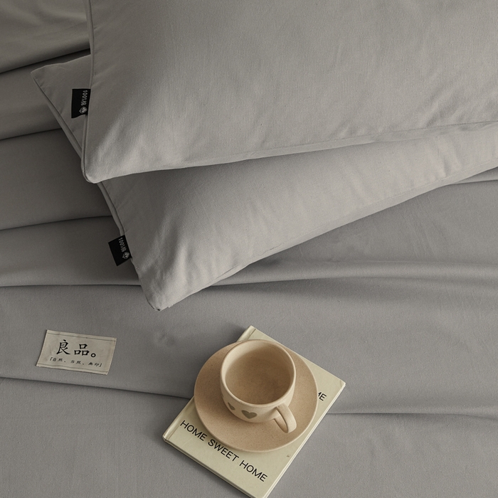 91家纺网 家纺一手货源 找家纺 鑫钰2025新款纯棉全棉老粗布床单--LP纯色系列 烟灰