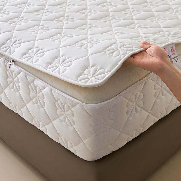 91家纺网 家纺一手货源 找家纺 鑫钰2025新款纯棉全棉六面全包床笠 桃花-全包床笠-白色