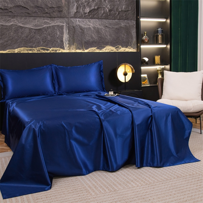 91家纺网 家纺一手货源 找家纺 梦舒羽 2025新款防水冰丝纯色床单凉爽柔顺宿舍双人床单 防水冰丝床单-深海蓝