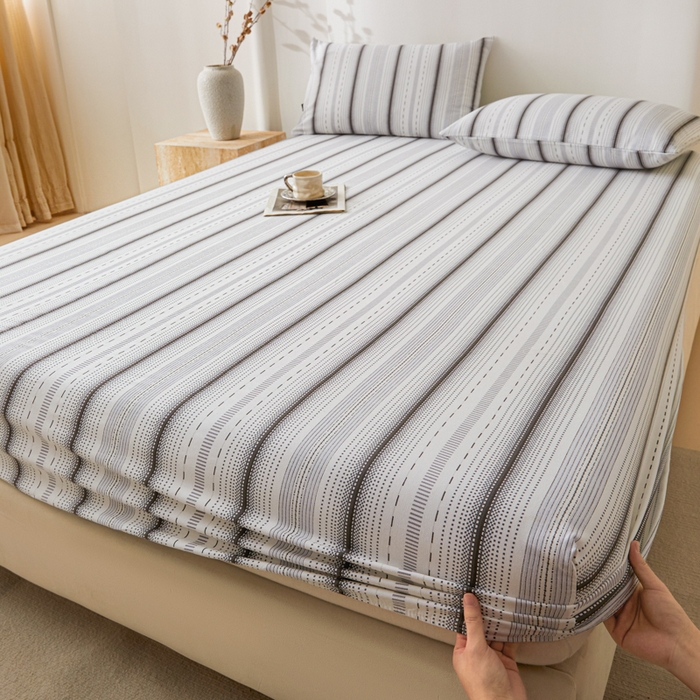 91家纺网 家纺一手货源 找家纺 鑫钰2025新款纯棉全棉老粗布床笠--北欧风 莫奈（灰）