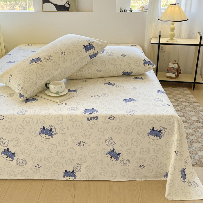 91家纺网 家纺一手货源 找家纺 鑫钰 2025新款纯棉老粗布单床单-卡通系列 势幻龙-蓝