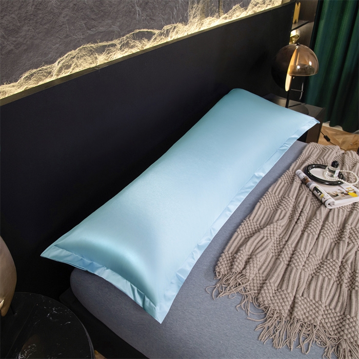 91家纺网 家纺一手货源 找家纺 梦舒羽2025新款防水冰丝纯色双人枕套情侣1.8m枕芯套内胆套 防水冰丝双人枕套-天空蓝