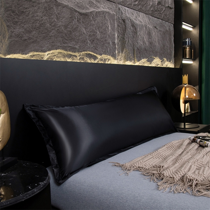 91家纺网 家纺一手货源 找家纺 梦舒羽2025新款防水冰丝纯色双人枕套情侣1.8m枕芯套内胆套 防水冰丝双人枕套-尊贵黑