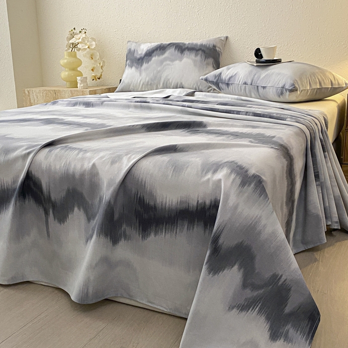 91家纺网 家纺一手货源 找家纺 鑫钰 2025新款老粗布床单床笠系列-格纹系列 水墨纹