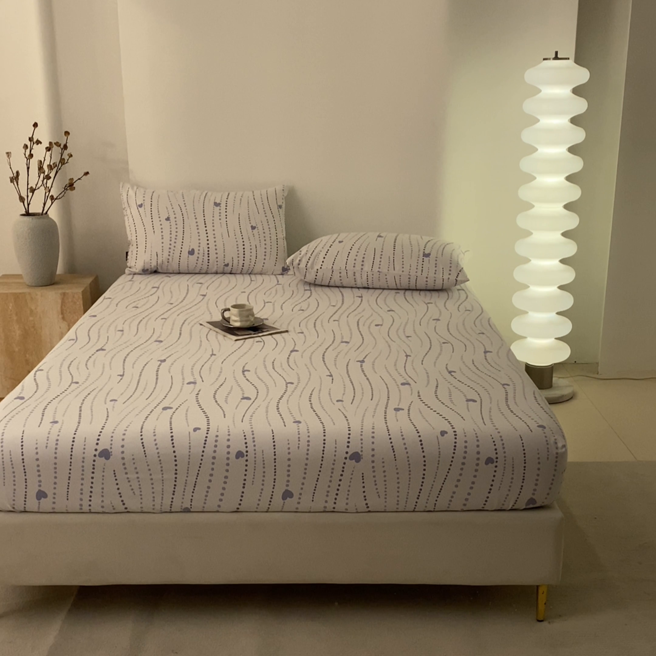 91家纺网 家纺一手货源 找家纺 鑫钰2025新款纯棉全棉老粗布床笠--北欧风 流心岁月（灰）