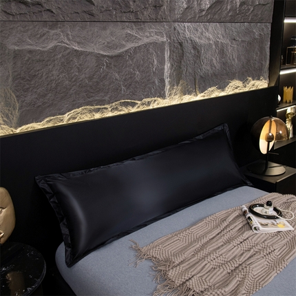 圣比熊2025新款防水冰丝纯色双人枕套情侣1.8m枕芯套内胆套 防水款-尊贵黑