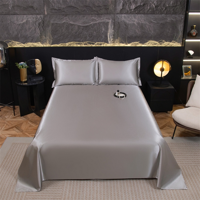 91家纺网 家纺一手货源 找家纺 梦舒羽 2025新款防水冰丝纯色床单凉爽柔顺宿舍双人床单 防水冰丝床单-典雅灰