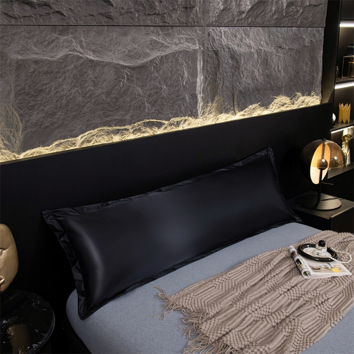 91家纺网 家纺一手货源 找家纺 梦舒羽2025新款防水冰丝纯色双人枕套情侣1.8m枕芯套内胆套 防水冰丝双人枕套-尊贵黑