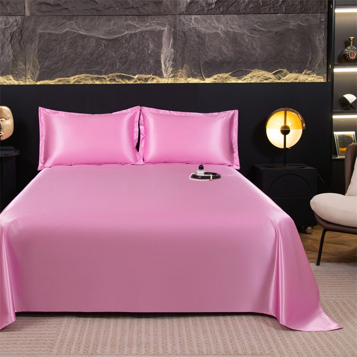 91家纺网 家纺一手货源 找家纺 梦舒羽 2025新款防水冰丝纯色床单凉爽柔顺宿舍双人床单 防水冰丝床单-粉色