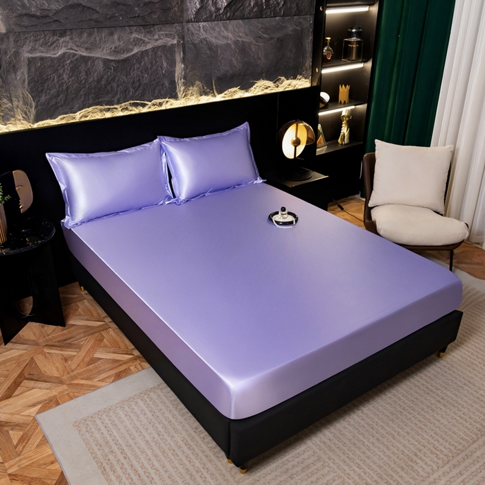 91家纺网 家纺一手货源 找家纺 梦舒羽2025新款防水冰丝纯色床笠凉爽柔顺床垫保护罩 防水冰丝床笠-雪青色