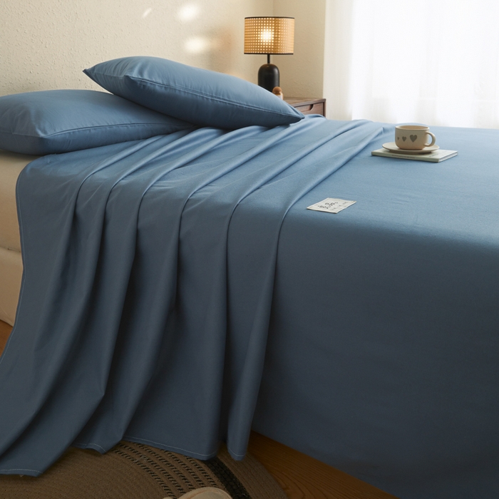 91家纺网 家纺一手货源 找家纺 鑫钰2025新款纯棉全棉老粗布床单--LP纯色系列 宝蓝