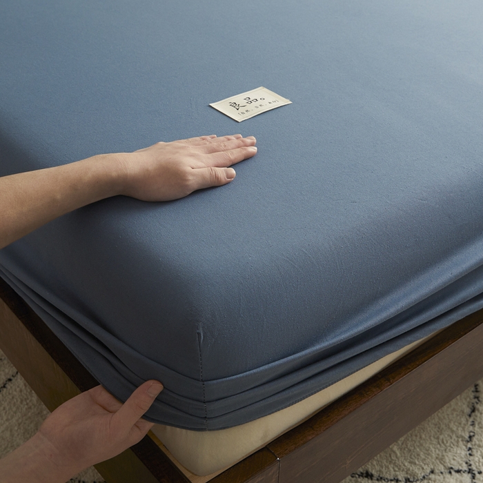 91家纺网 家纺一手货源 找家纺 鑫钰2025新款纯棉全棉老粗布床笠--LP纯色系列 宝蓝