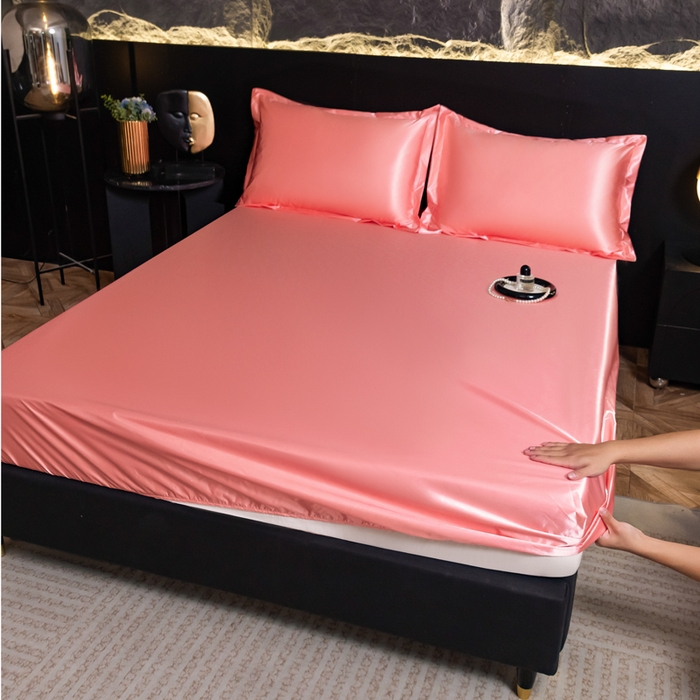 91家纺网 家纺一手货源 找家纺 梦舒羽2025新款防水冰丝纯色床笠凉爽柔顺床垫保护罩 防水冰丝床笠-玉色