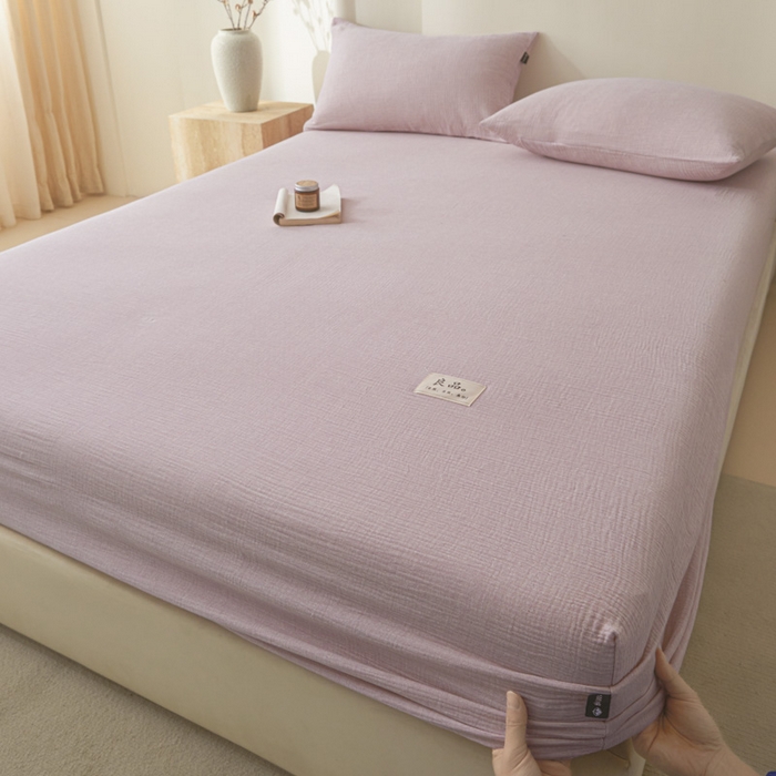 91家纺网 家纺一手货源 找家纺 鑫钰 2025新款A类全棉双棉皱皱纱床笠 香妃紫