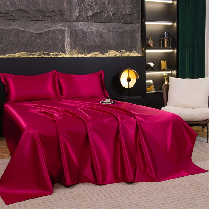 91家纺网 家纺一手货源 找家纺 梦舒羽 2025新款防水冰丝纯色床单凉爽柔顺宿舍双人床单 防水冰丝床单-酒红色