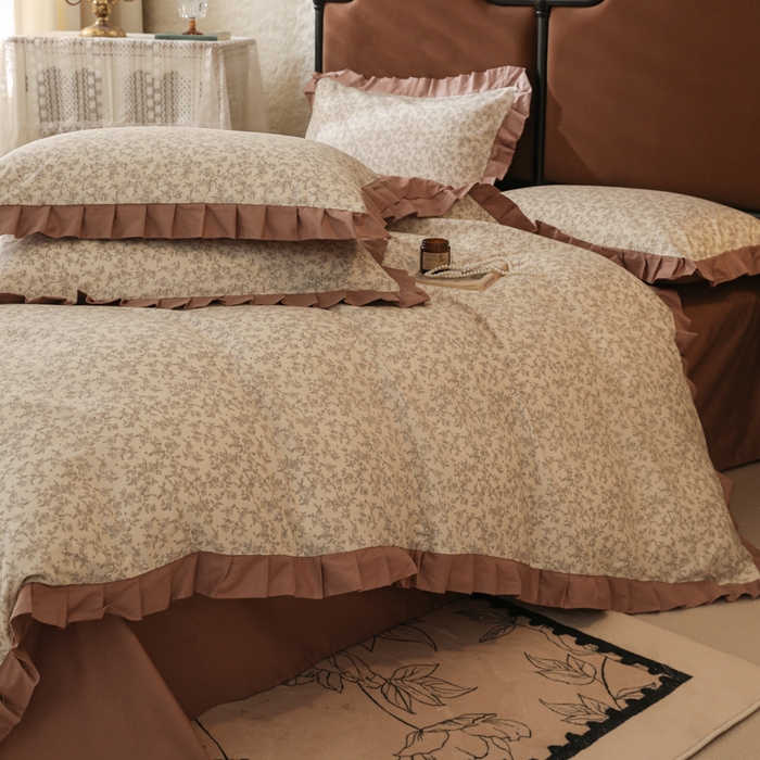 91家纺网 家纺一手货源 找家纺 简宜2025新款荷叶双层纯棉边四件套 素雅芳菲-荷叶边