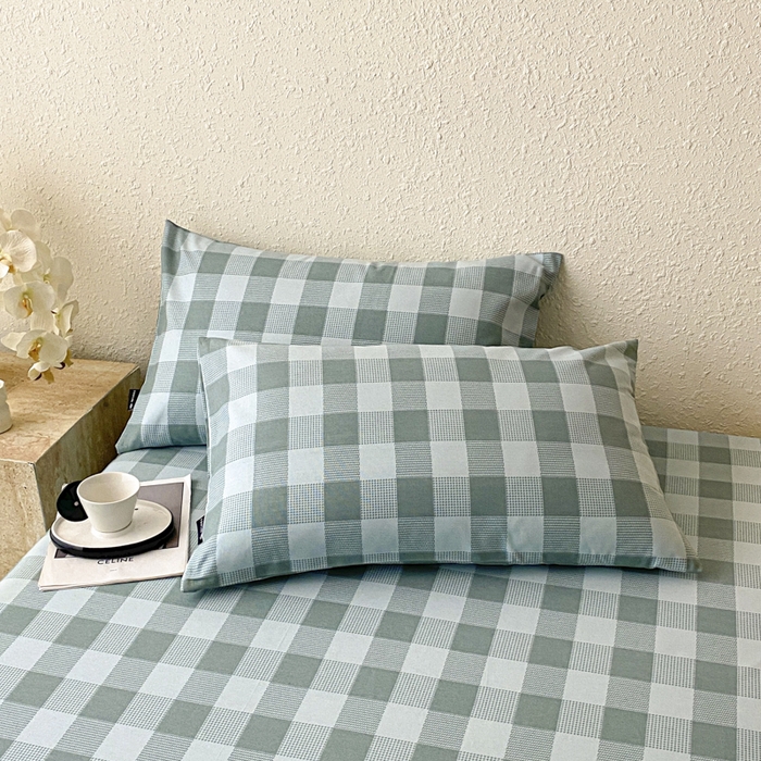 91家纺网 家纺一手货源 找家纺 鑫钰 2025新款老粗布床单床笠系列-格纹系列 青缇格