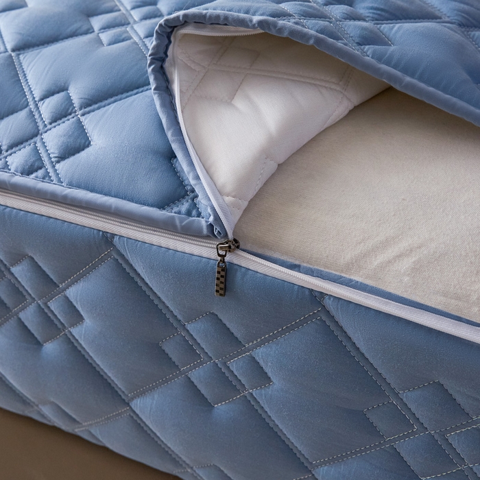 91家纺网 家纺一手货源 找家纺 鑫钰2025新款纯棉全棉六面全包床笠 四方格-全包床笠-湖蓝