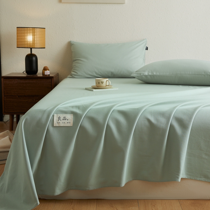 91家纺网 家纺一手货源 找家纺 鑫钰2025新款纯棉全棉老粗布床单--LP纯色系列 川青
