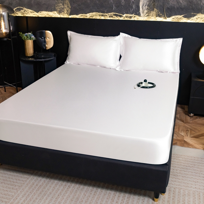 91家纺网 家纺一手货源 找家纺 梦舒羽2025新款防水冰丝纯色床笠凉爽柔顺床垫保护罩 防水冰丝床笠-光洁白