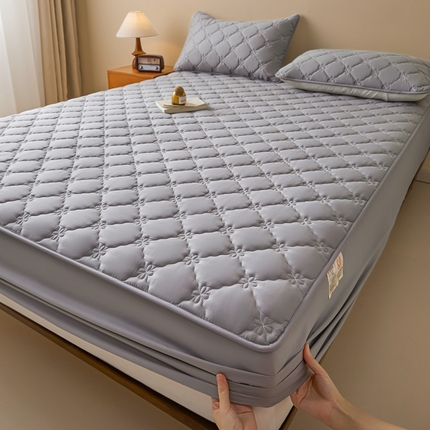 鑫钰2025新款防水纯棉全棉夹棉床笠--四叶草黄墙 四叶草-灰