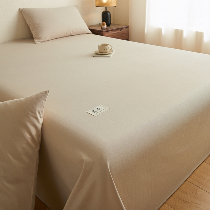 91家纺网 家纺一手货源 找家纺 鑫钰2025新款纯棉全棉老粗布床单--LP纯色系列 卡其