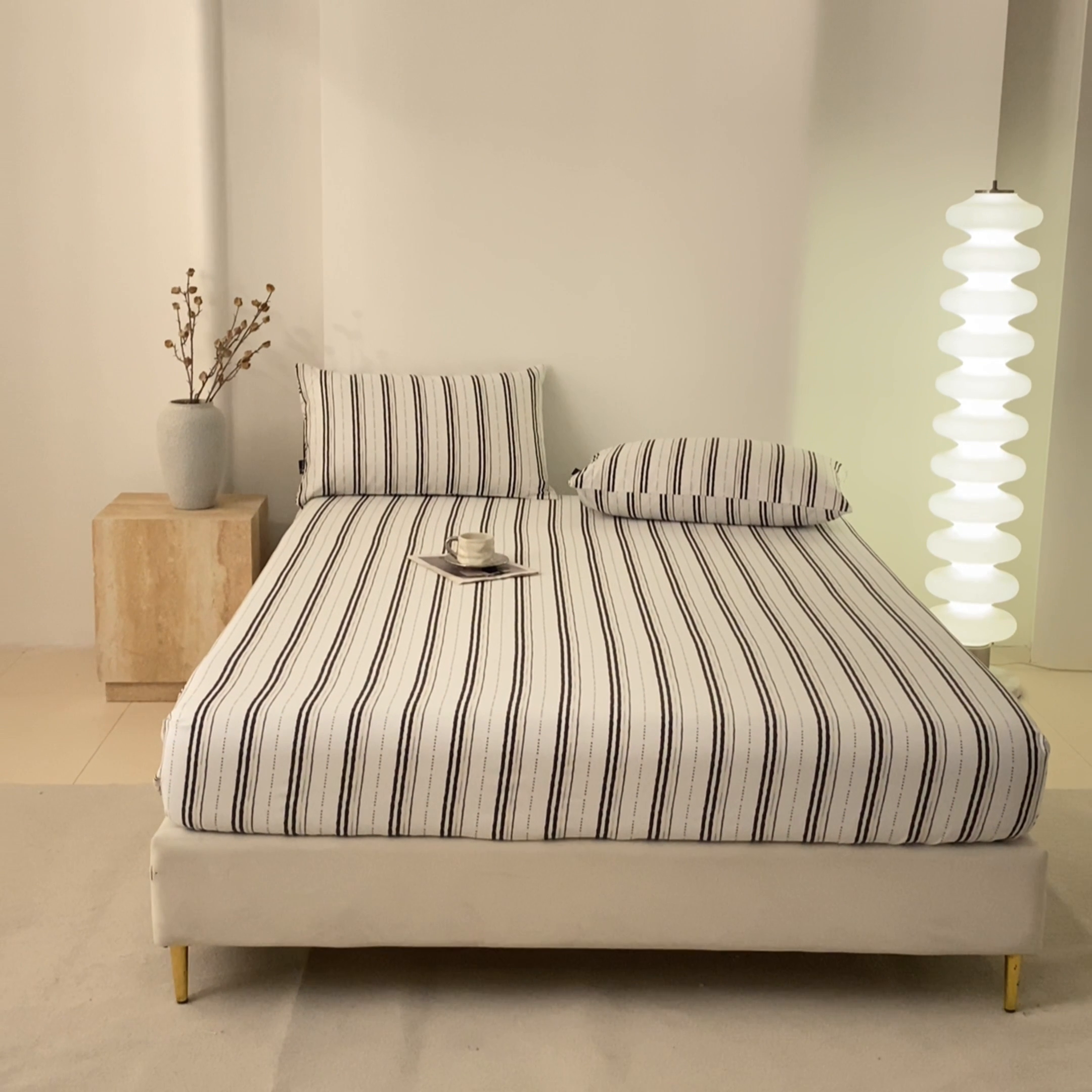 91家纺网 家纺一手货源 找家纺 鑫钰2025新款纯棉全棉老粗布床笠--北欧风 胡里奥（灰）