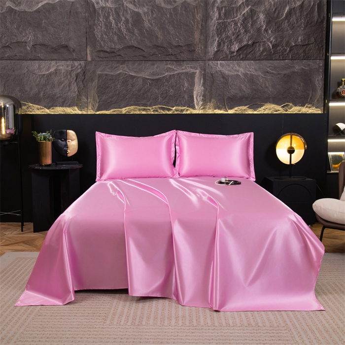 91家纺网 家纺一手货源 找家纺 梦舒羽 2025新款防水冰丝纯色床单凉爽柔顺宿舍双人床单 防水冰丝床单-粉色