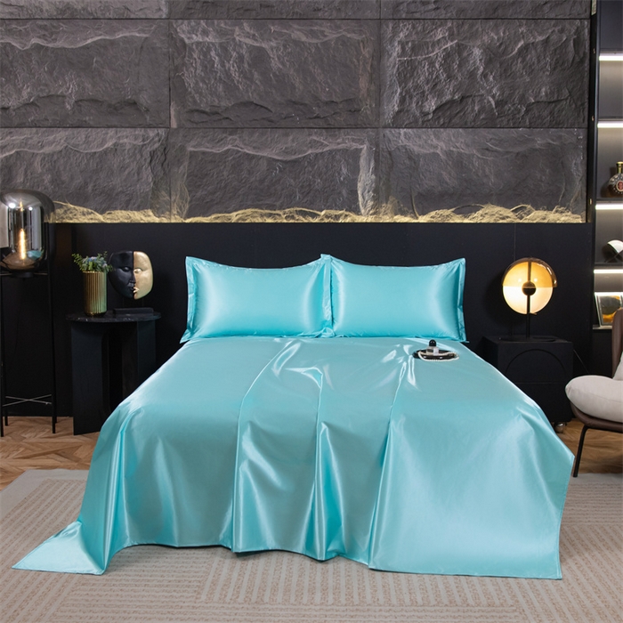 91家纺网 家纺一手货源 找家纺 梦舒羽 2025新款防水冰丝纯色床单凉爽柔顺宿舍双人床单 防水冰丝床单-水蓝色