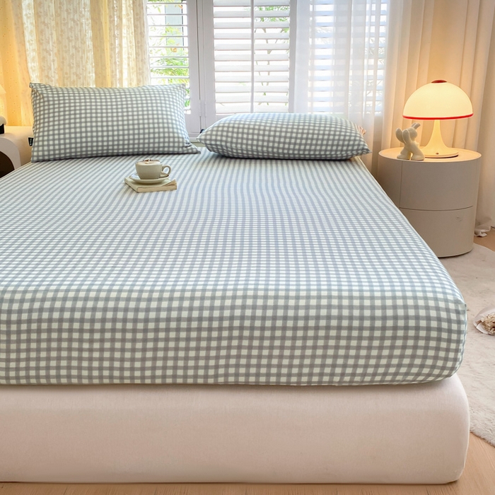 91家纺网 家纺一手货源 找家纺 鑫钰 2025新款全棉有氧双层纱床笠 格于灰