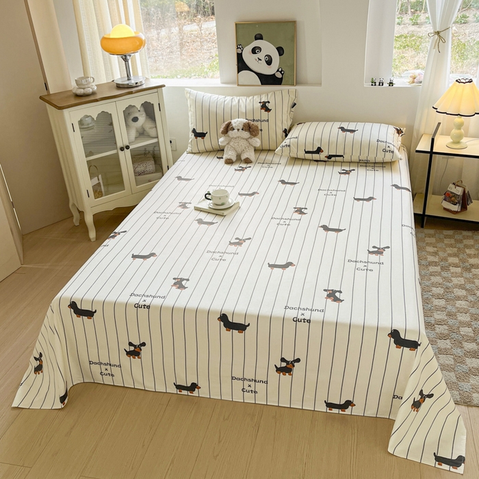 91家纺网 家纺一手货源 找家纺 鑫钰 2025新款纯棉老粗布单床单-卡通系列 腊肠狗