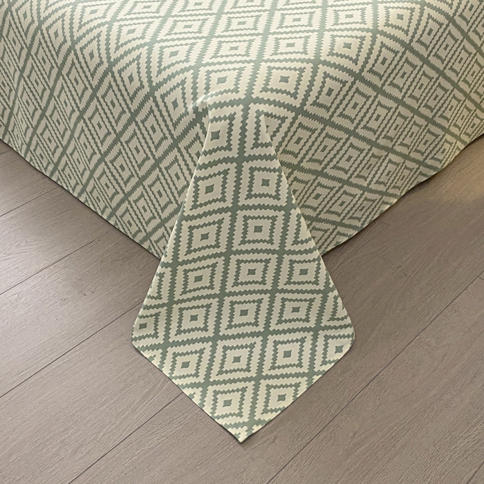 91家纺网 家纺一手货源 找家纺 鑫钰 2025新款老粗布床单床笠系列-格纹系列 菱格绿