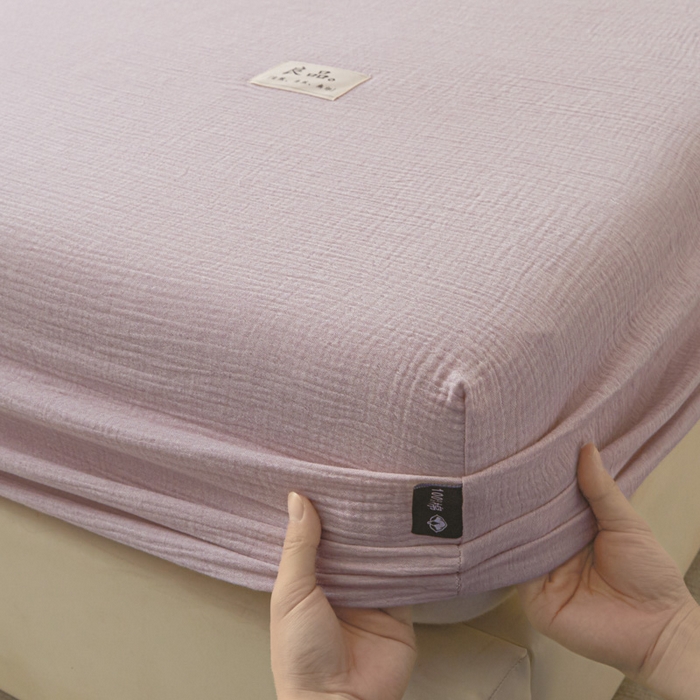 91家纺网 家纺一手货源 找家纺 鑫钰 2025新款A类全棉双棉皱皱纱床笠 香妃紫