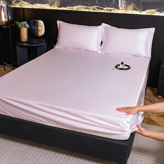 91家纺网 家纺一手货源 找家纺 梦舒羽2025新款防水冰丝纯色床笠凉爽柔顺床垫保护罩 防水冰丝床笠-淡雅玉