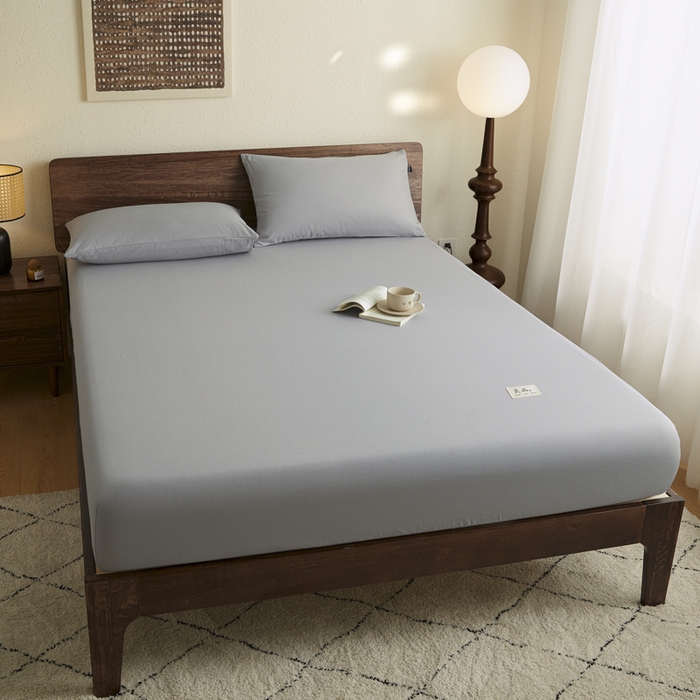 91家纺网 家纺一手货源 找家纺 鑫钰2025新款纯棉全棉老粗布床笠--LP纯色系列 烟灰